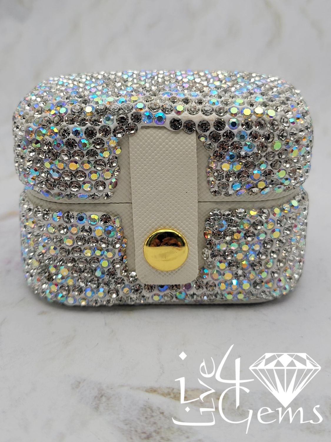 Rhinestone Jewelry Box White Iridescent