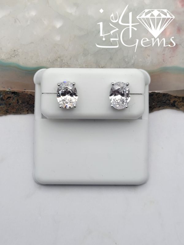Silver Oval 9mm Cz Stud Earring