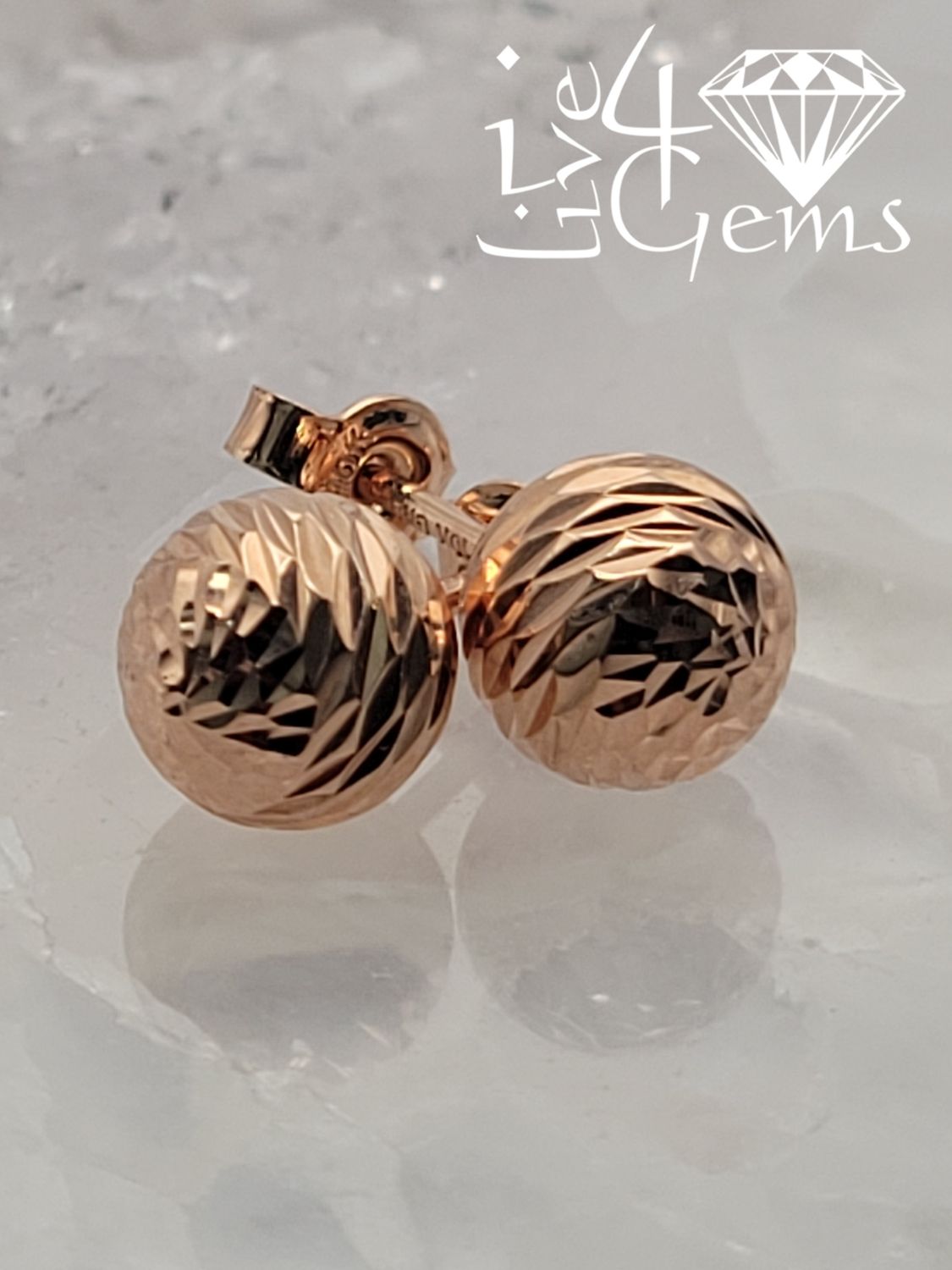 10ktr Turkish Rose Gold 8mm Diamond Cut Ball Stud