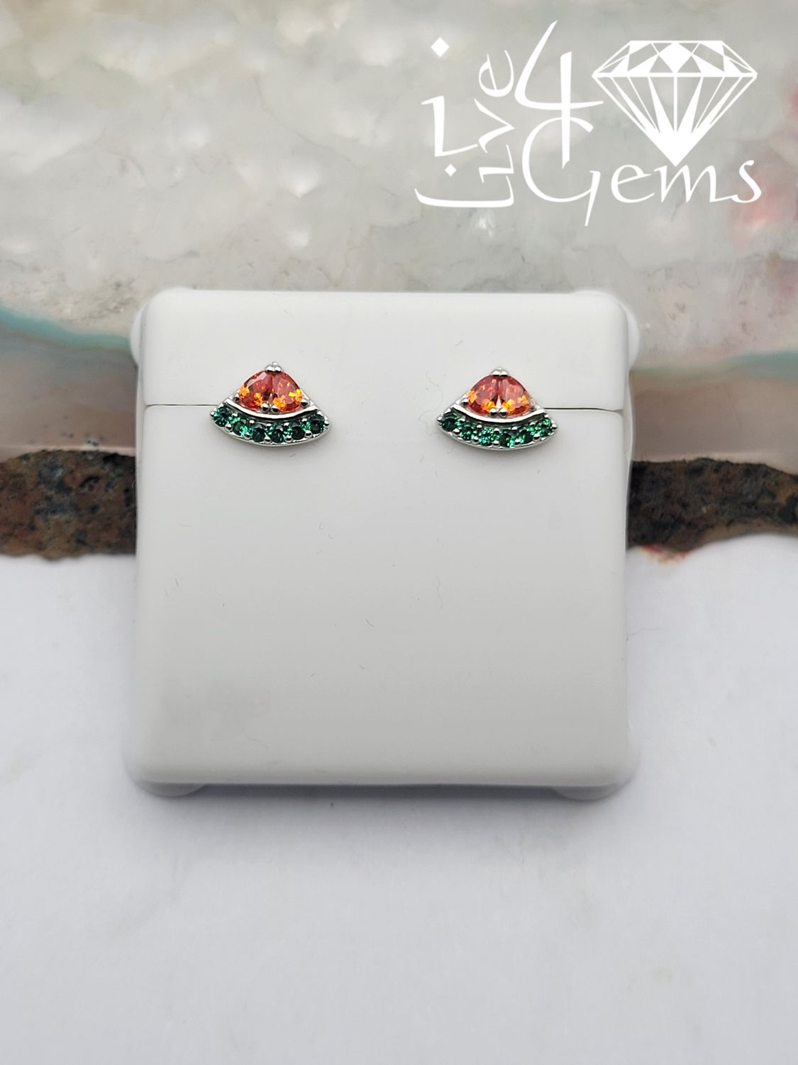Silver Watermelon Cz Stud Earrings