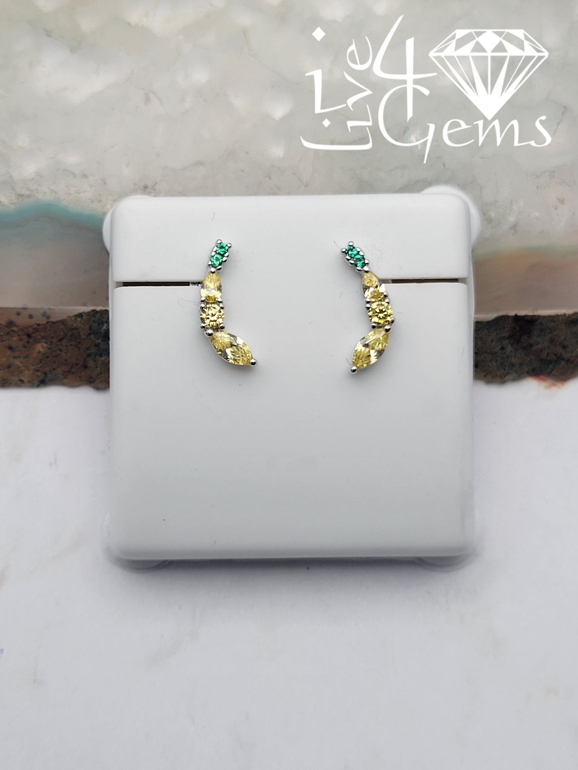 Silver Cz Banana Stud Earrings