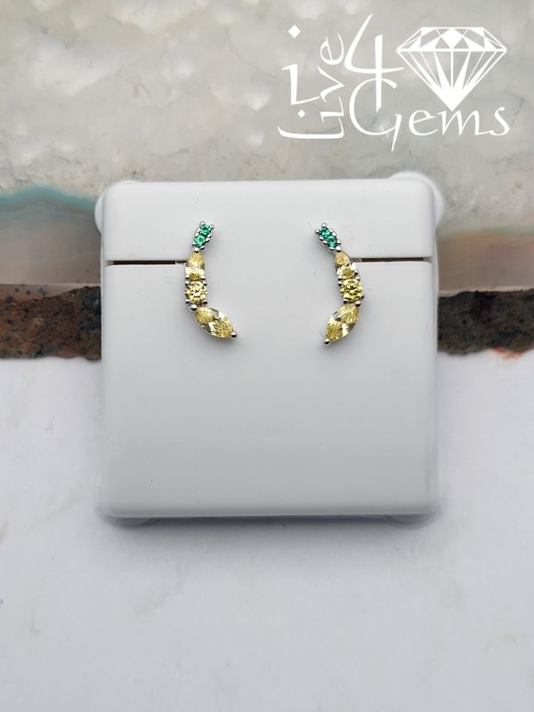 Silver Cz Banana Stud Earrings