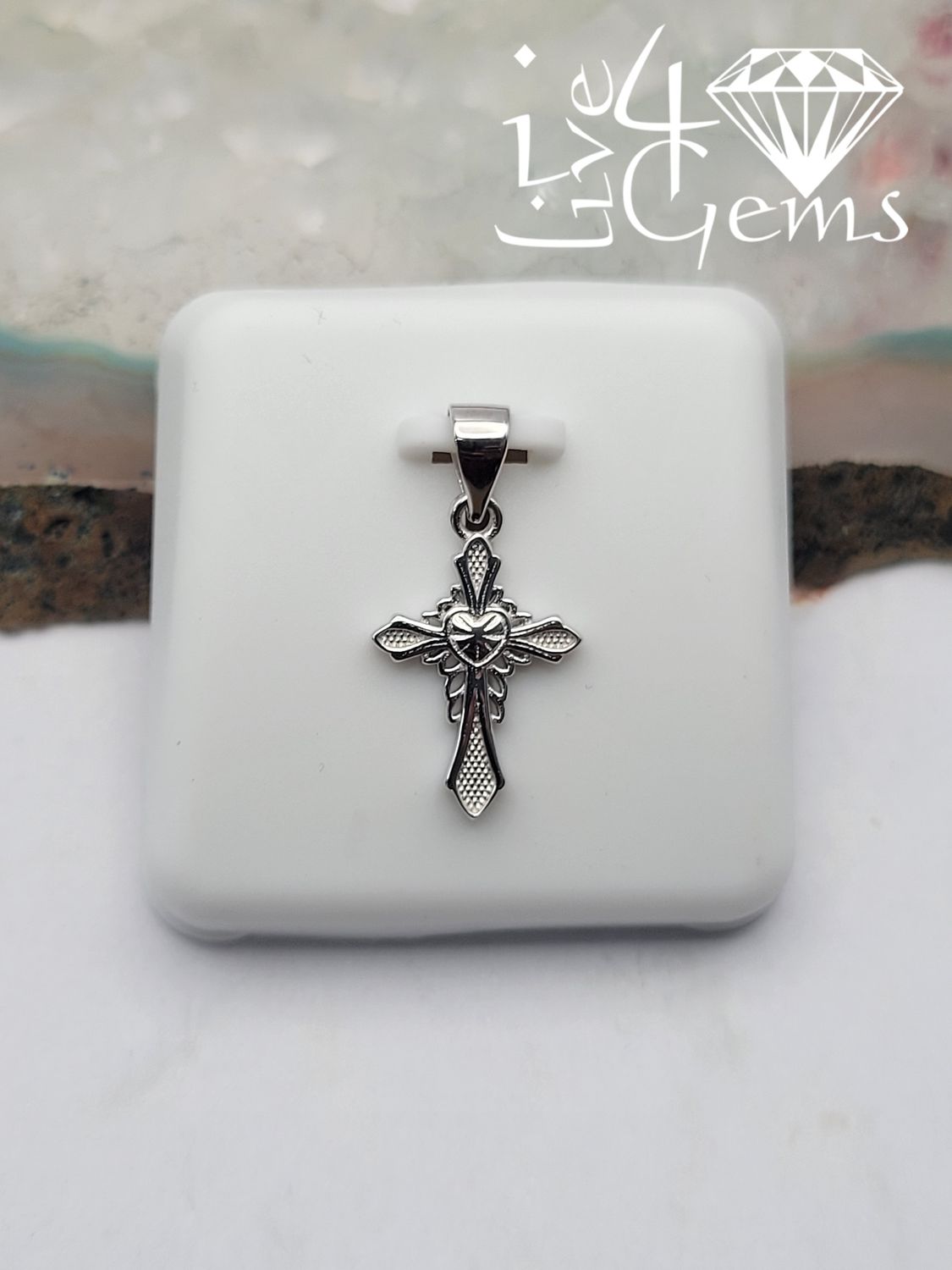 Silver Crucifix with Heart Pendant
