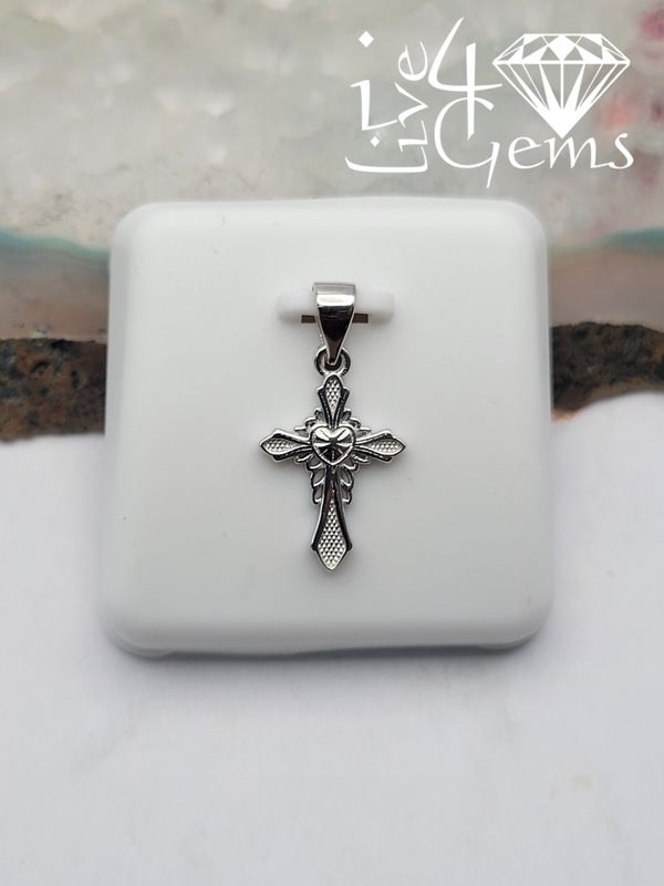 Silver Crucifix with Heart Pendant