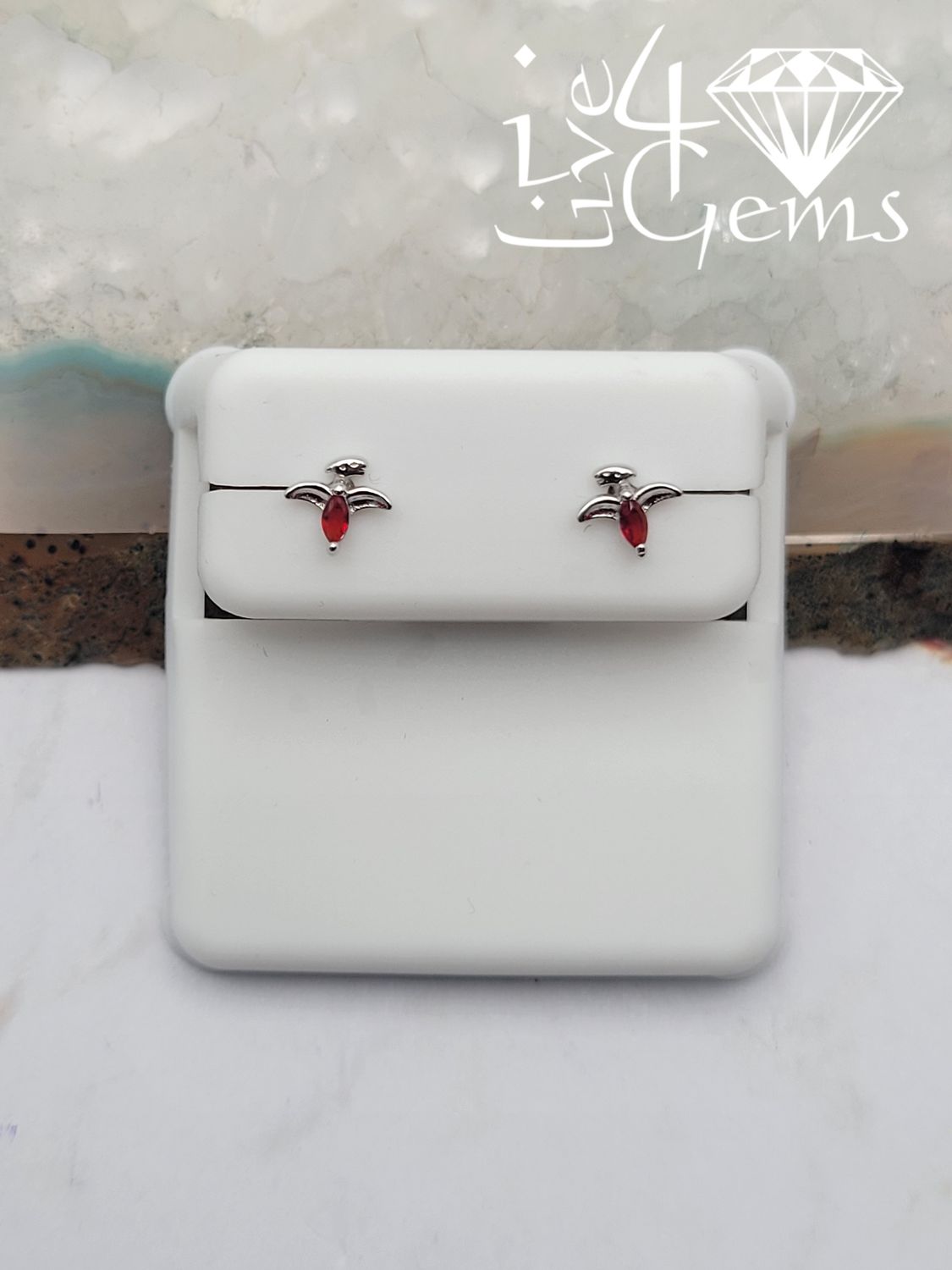 Silver Dainty Red Cz Stud Earrings