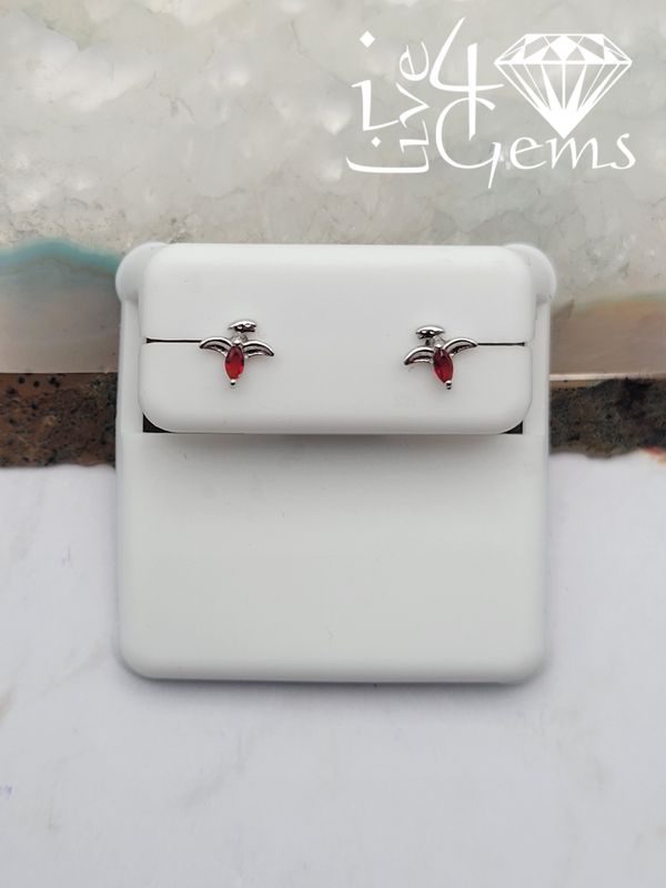Silver Dainty Red Cz Stud Earrings