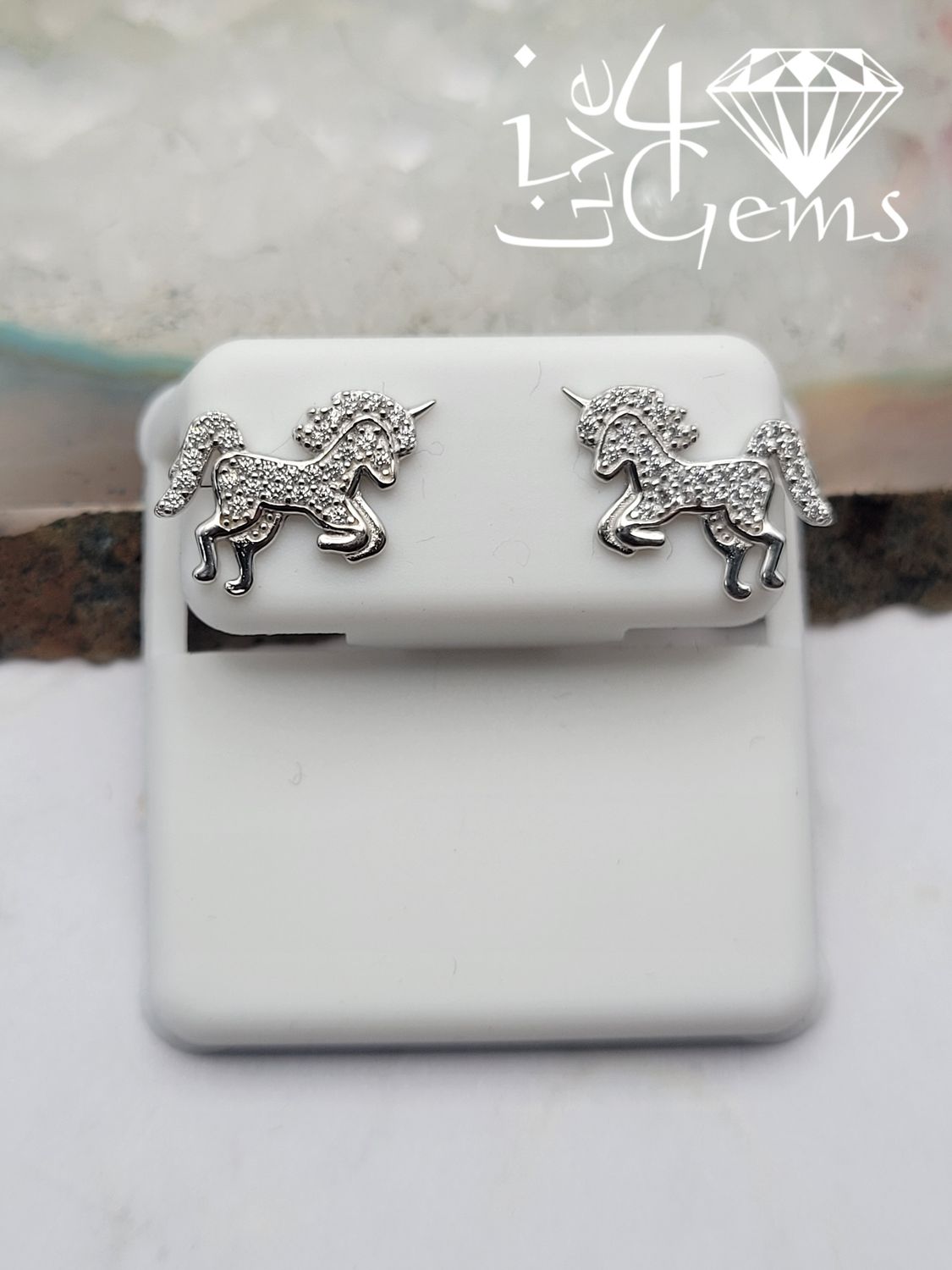 Silver Clear Cz Unicorn Stud Earrings