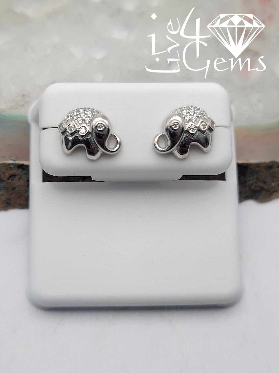 Silver Clear Cz Elephant Stud Earrings