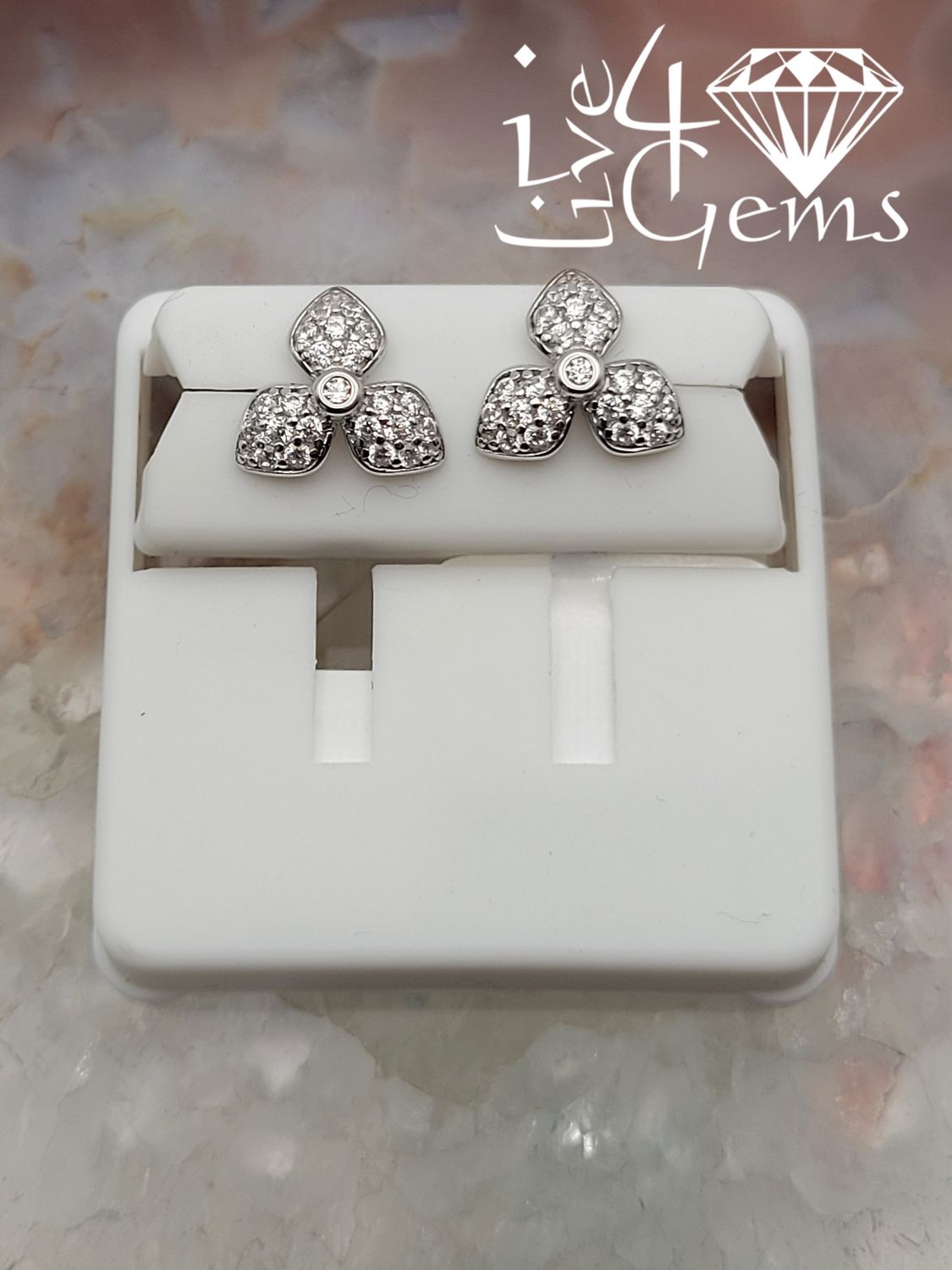 Silver Cz Leaf Stud Earrings