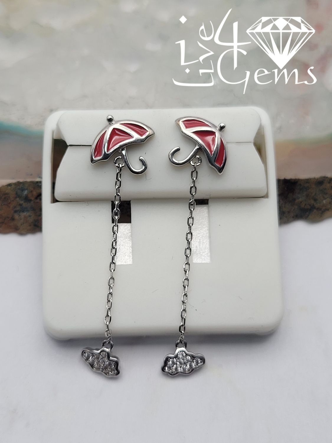 Silver Umbrella with Dangling Cloud Earring