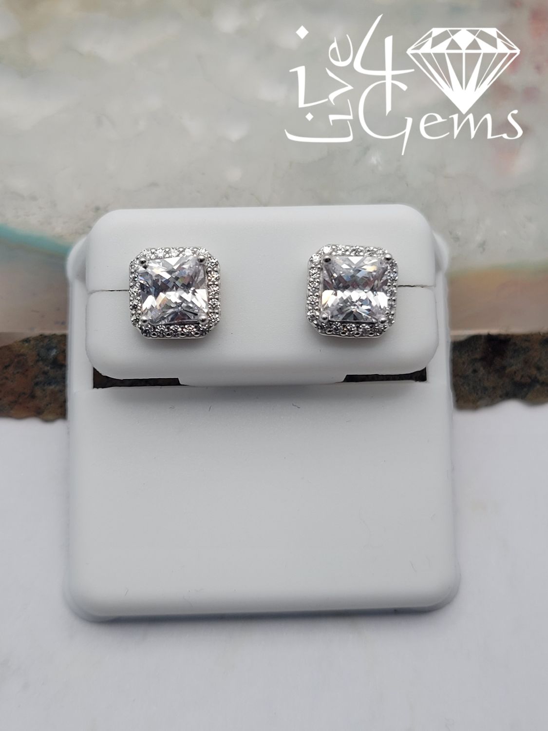 Silver 6mm Cushion Cut Cz Halo Stud Earrings