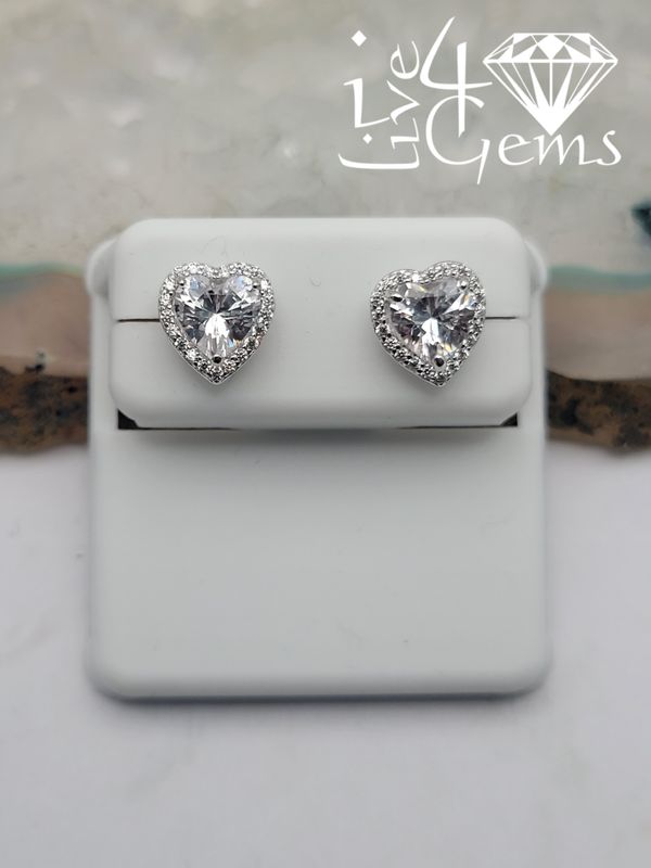 Silver Heart Cz Halo Stud Earring