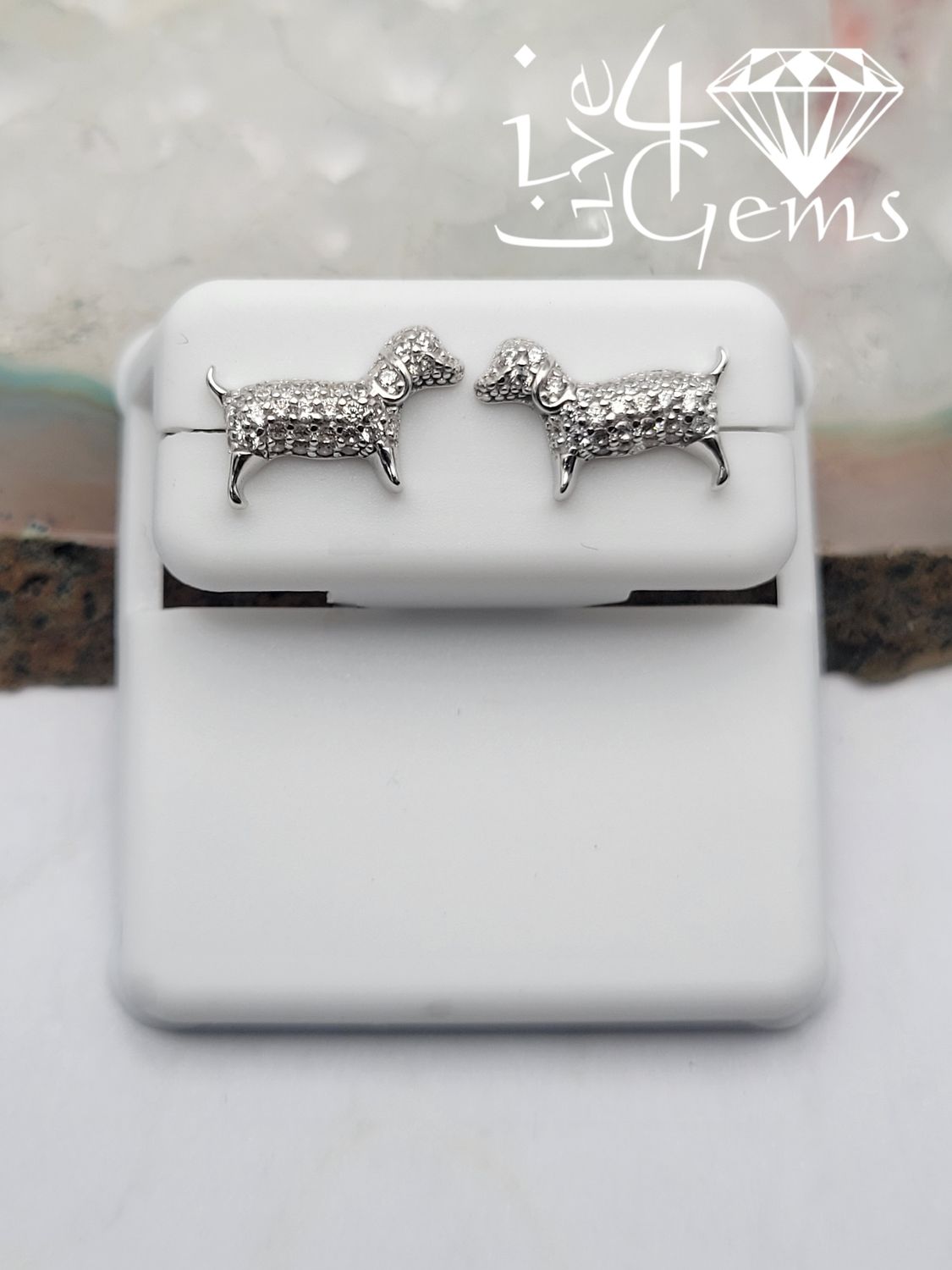 Silver Cz Dog Stud Earrings