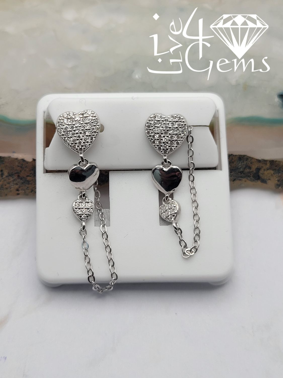 Silver Triple Heart Chain Stud