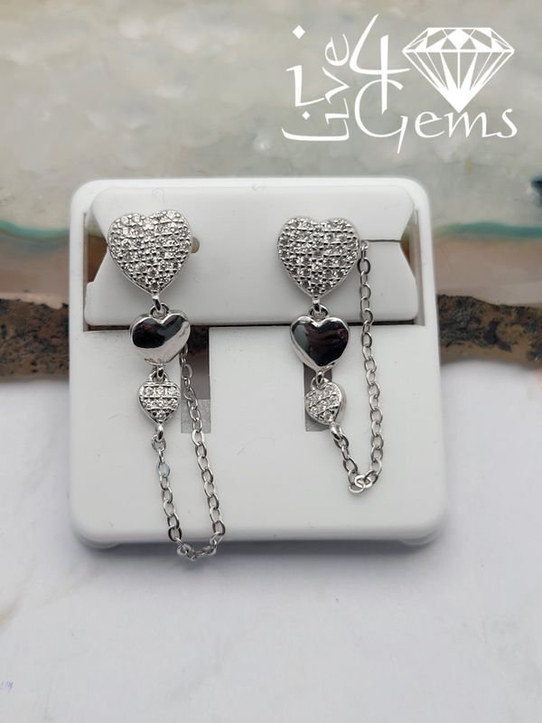 Silver Triple Heart Chain Stud