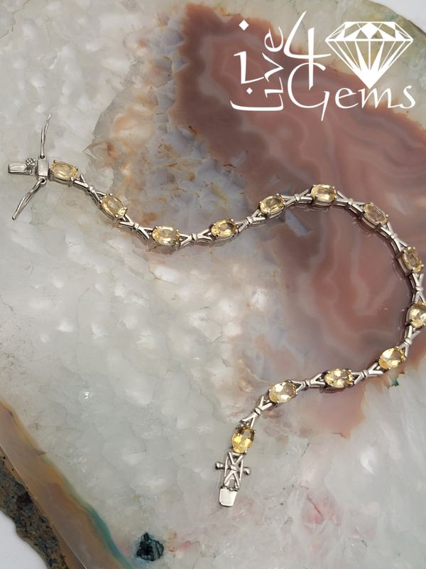 Silver Oval Citrine Gemstone Bracelet