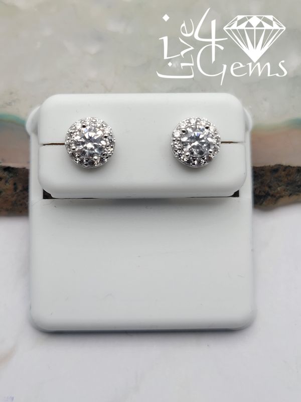 Silver 9mm Cz Round Halo Stud Earrings