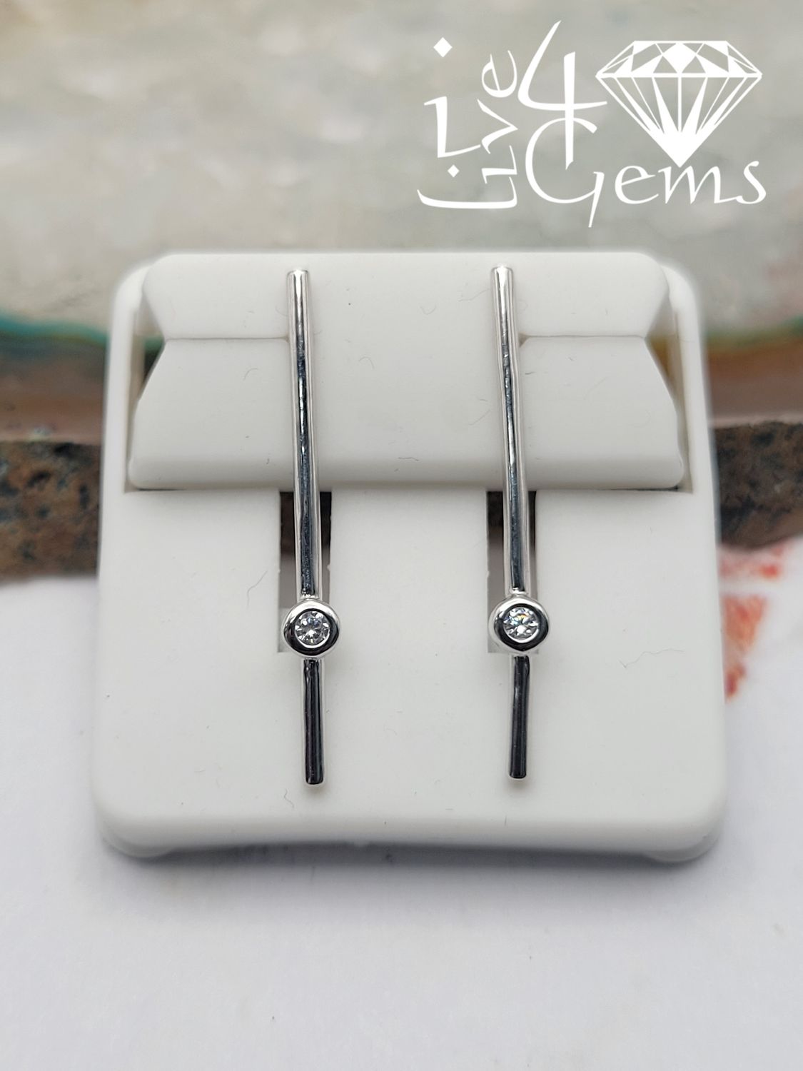 Silver Cz Dot and Line Earring