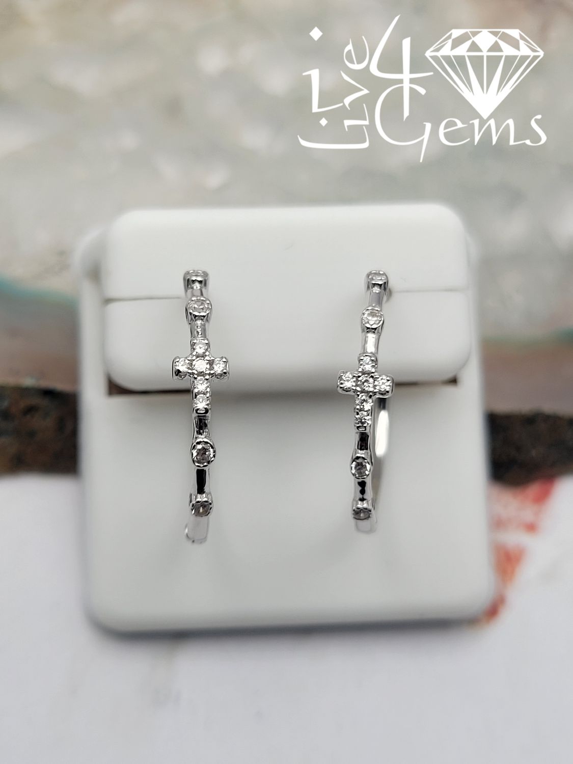 Silver Cz Cross Hoop