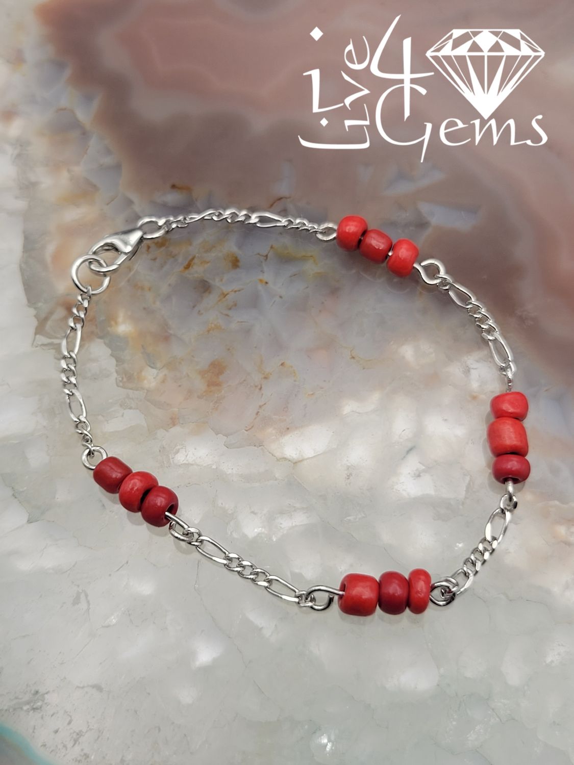 Silver Red Coral Baby Bracelet 6&quot;