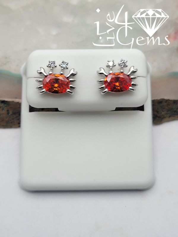 Silver Red Cz Crab Stud Earring