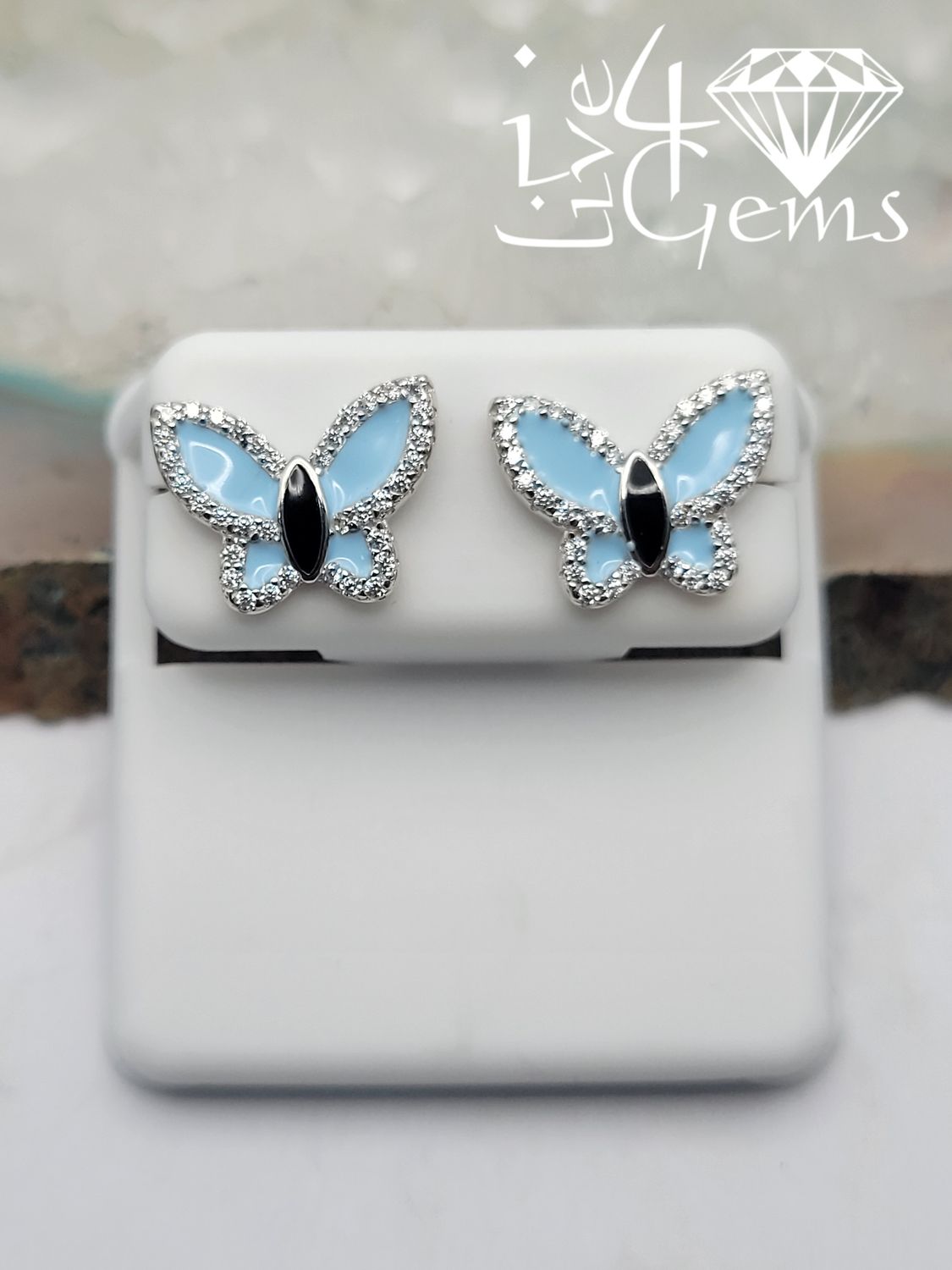 Silver Enamel Blue Butterfly Stud Earring