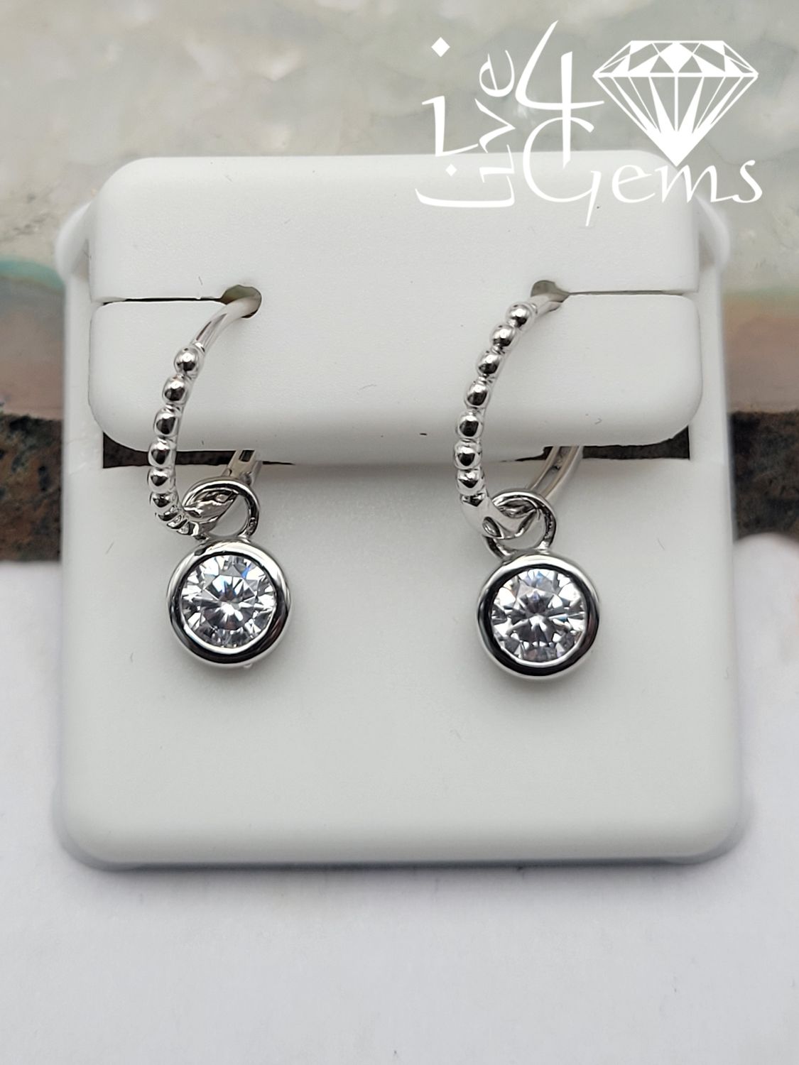 Silver Huggie with Round Dangling Cz Bezel