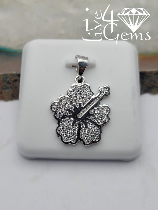 Silver Cz Hibiscus Pendant
