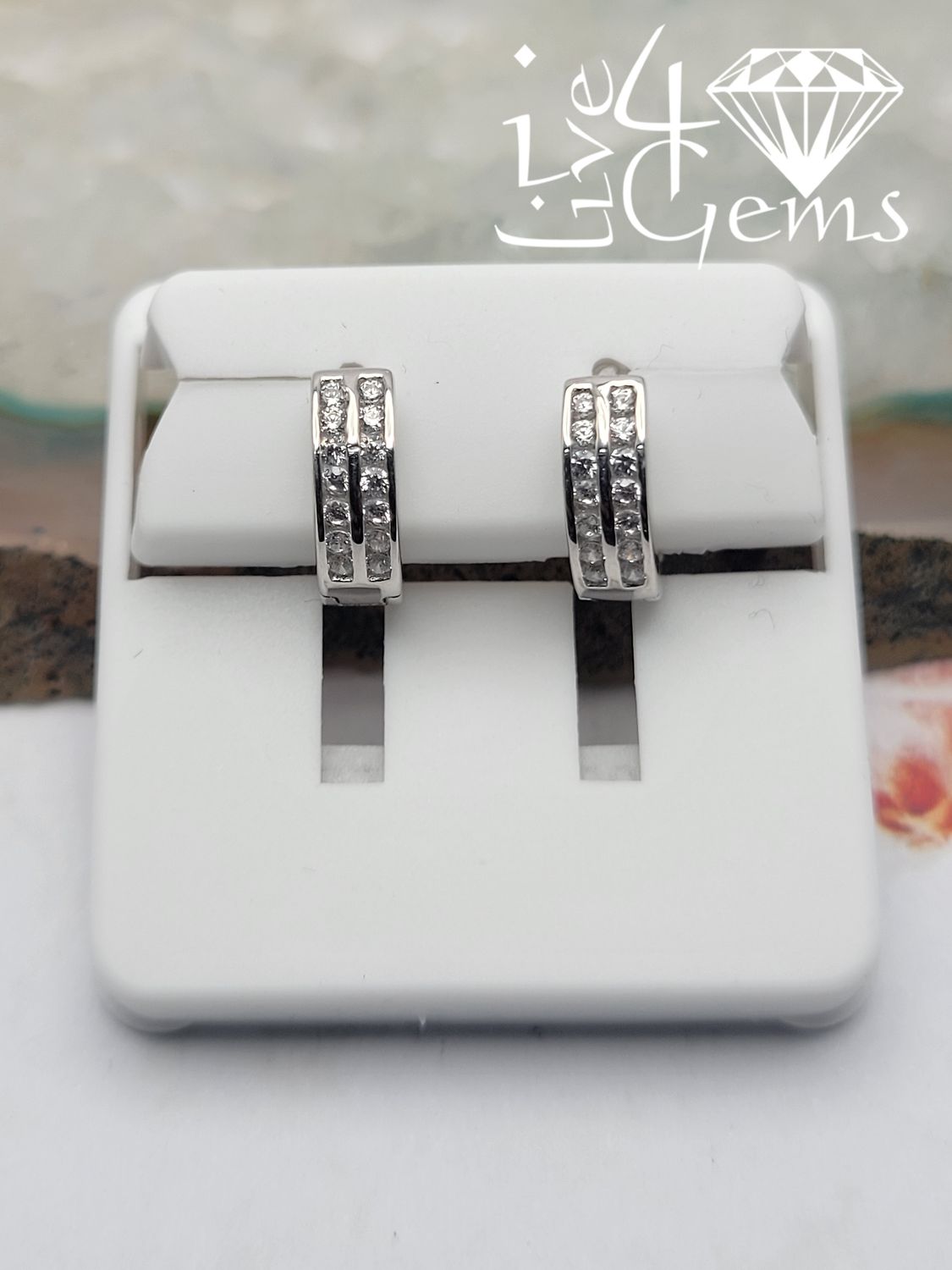 Silver Double Row Round Cz Huggie