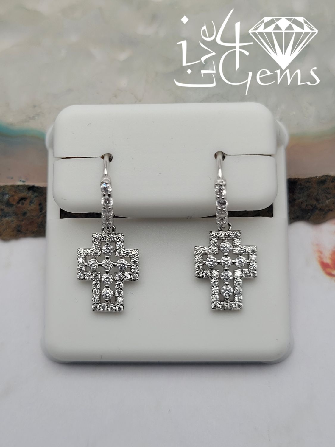 Silver Dangling Cross Cz Huggie