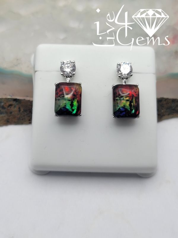 Silver Cz and Ammolite Hanging Earring