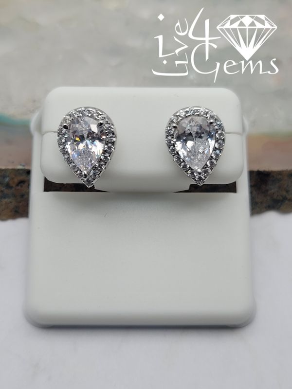 Silver 12mm Cz Pear Halo Stud