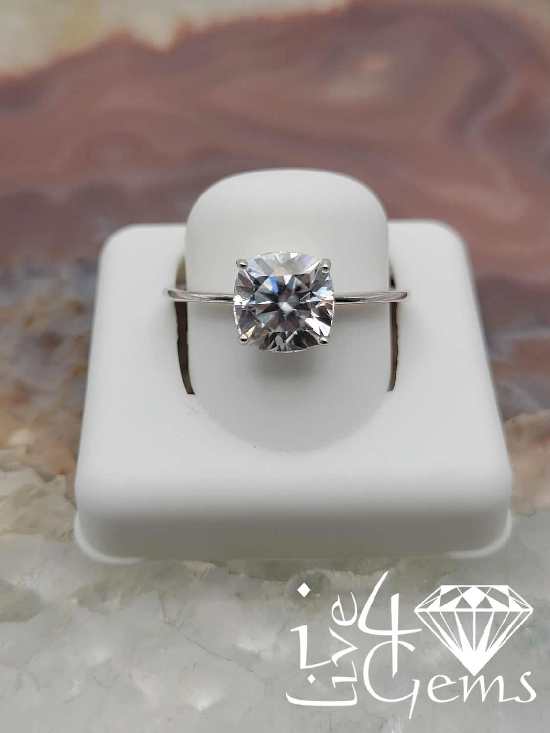 Silver Moissanite Cushion Cut 2ctw Ring S9