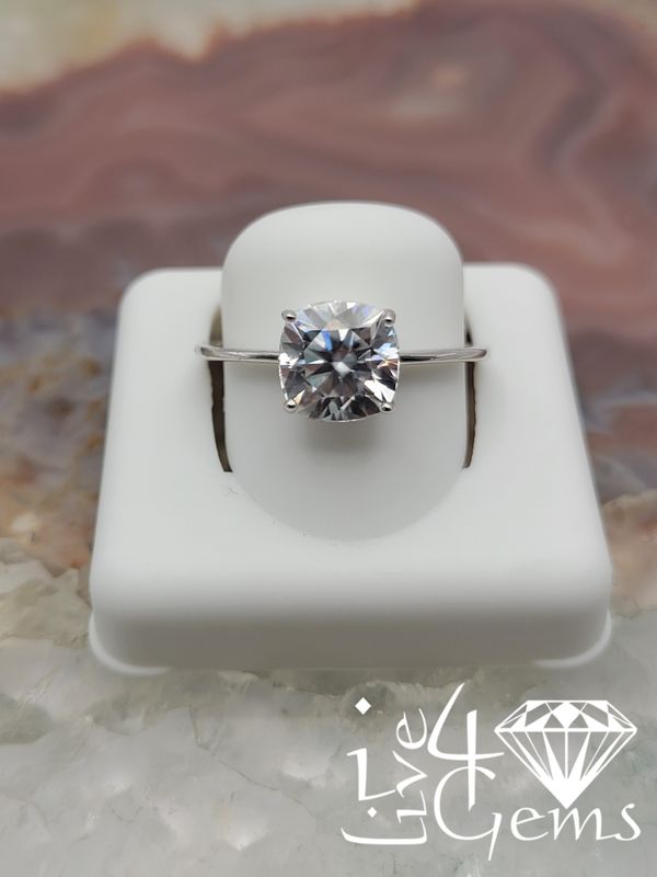 Silver Moissanite Cushion Cut 2ctw Ring S9