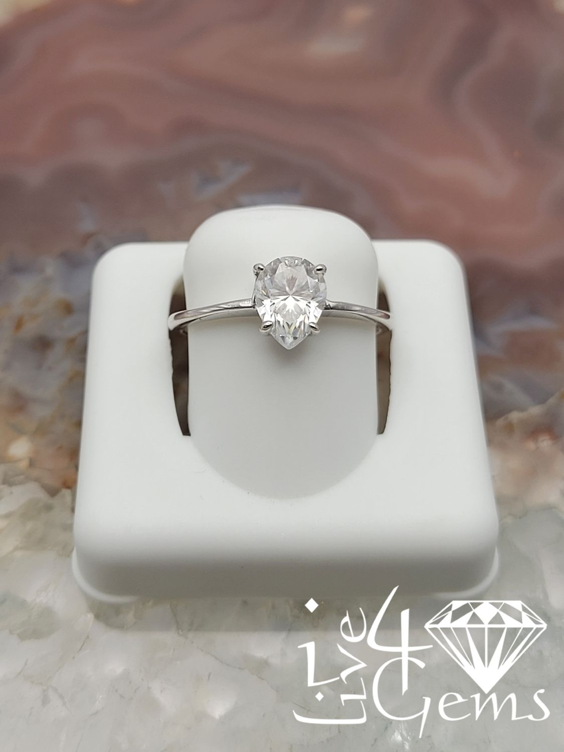 Silver Moissanite 1.5ctw Pear Ring S6