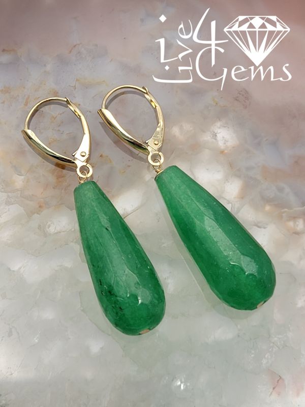 14kt Briolette Cut Jade Hoop Earring