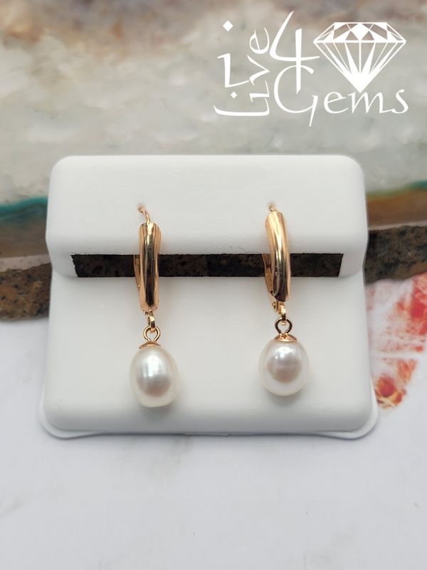 14ktr Rose Gold Leverback Freshwater Pearl Drop Earrings