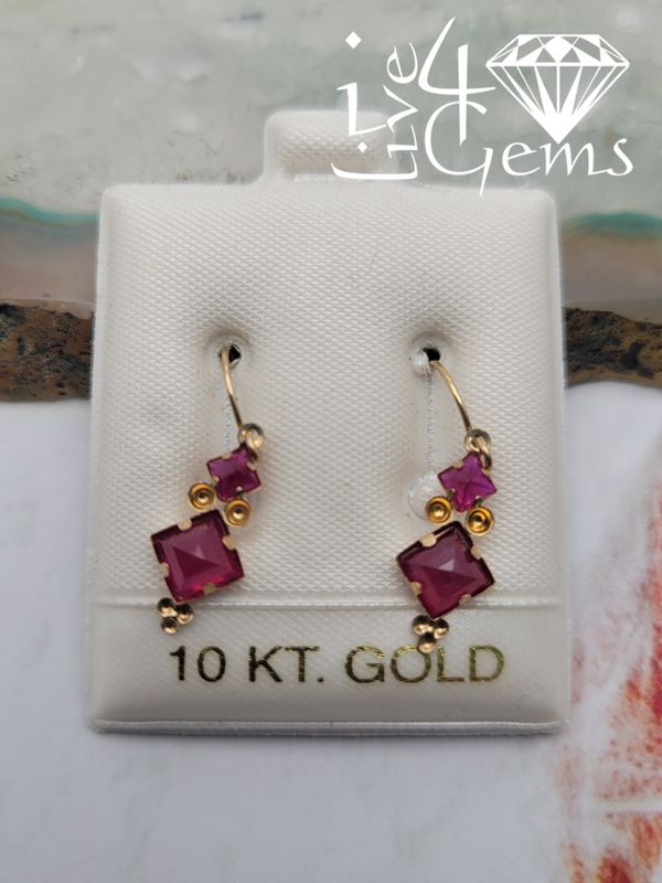 10kty Princess Cut 0.5ct Ruby Hanging Earring