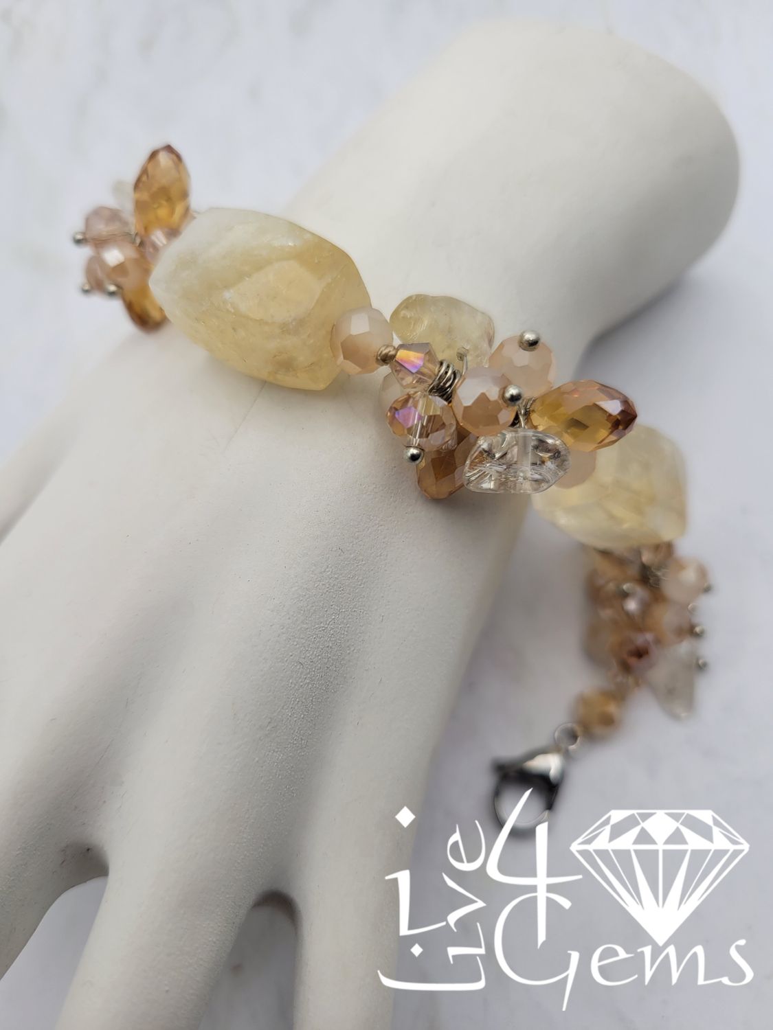 7&quot; Citrine w Pearls and Crystal Bracelet