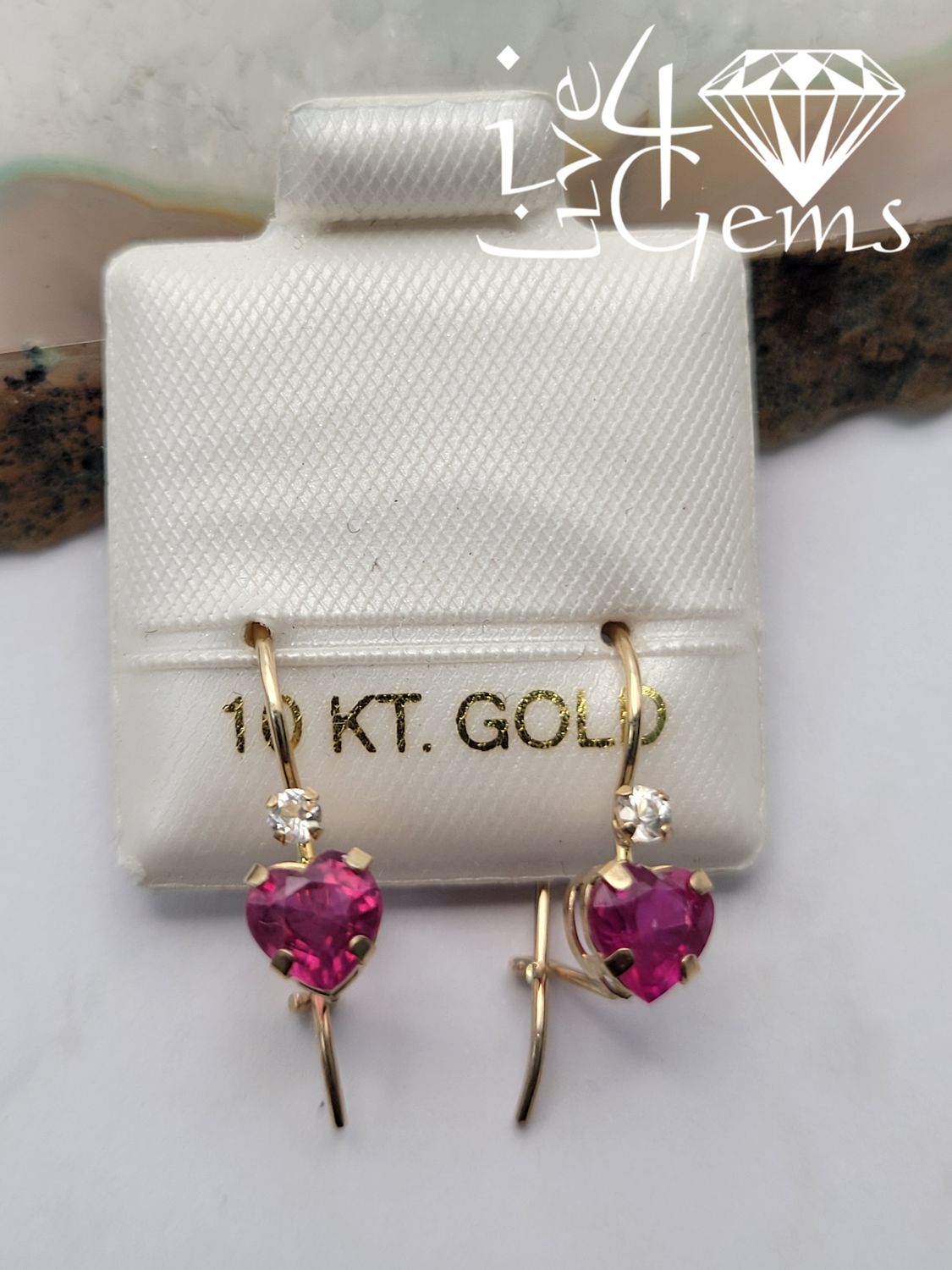10kty 1ct Heart Ruby with White Sapphire S Back Earring