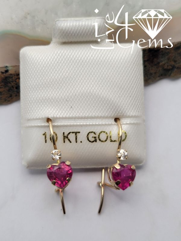 10kty 1ct Heart Ruby with White Sapphire S Back Earring