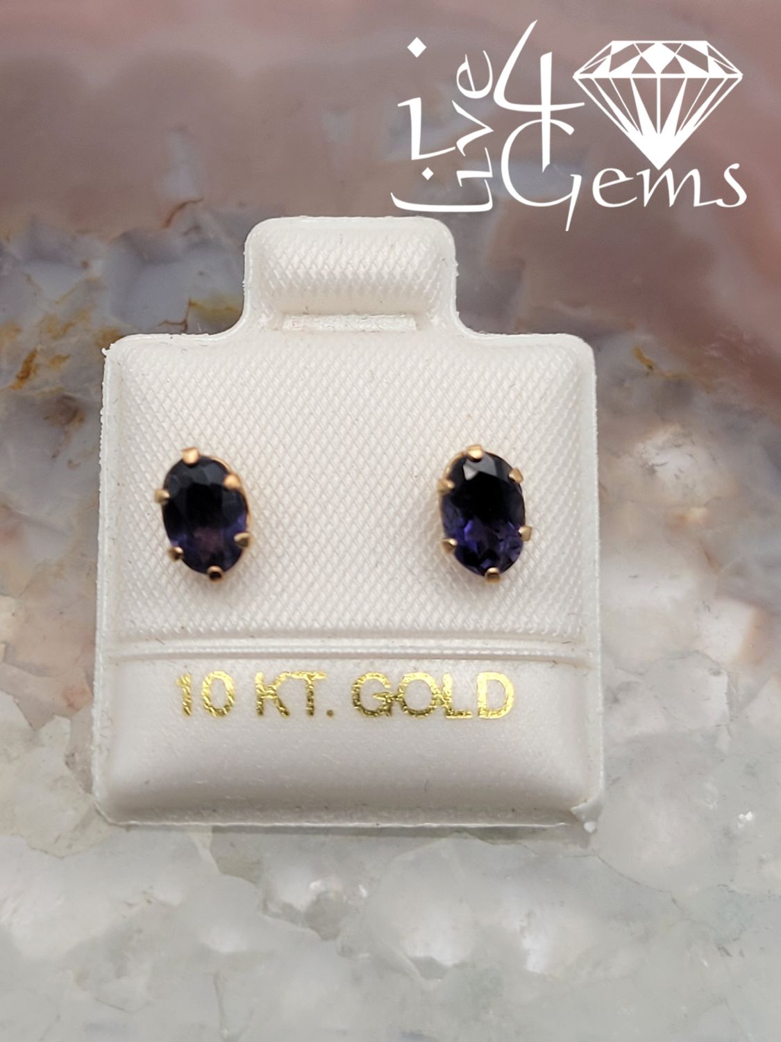 10kty 0.86cts Iolite Stud Earring 7x5mm