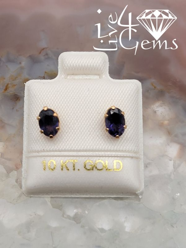 10kty 0.86cts Iolite Stud Earring 7x5mm