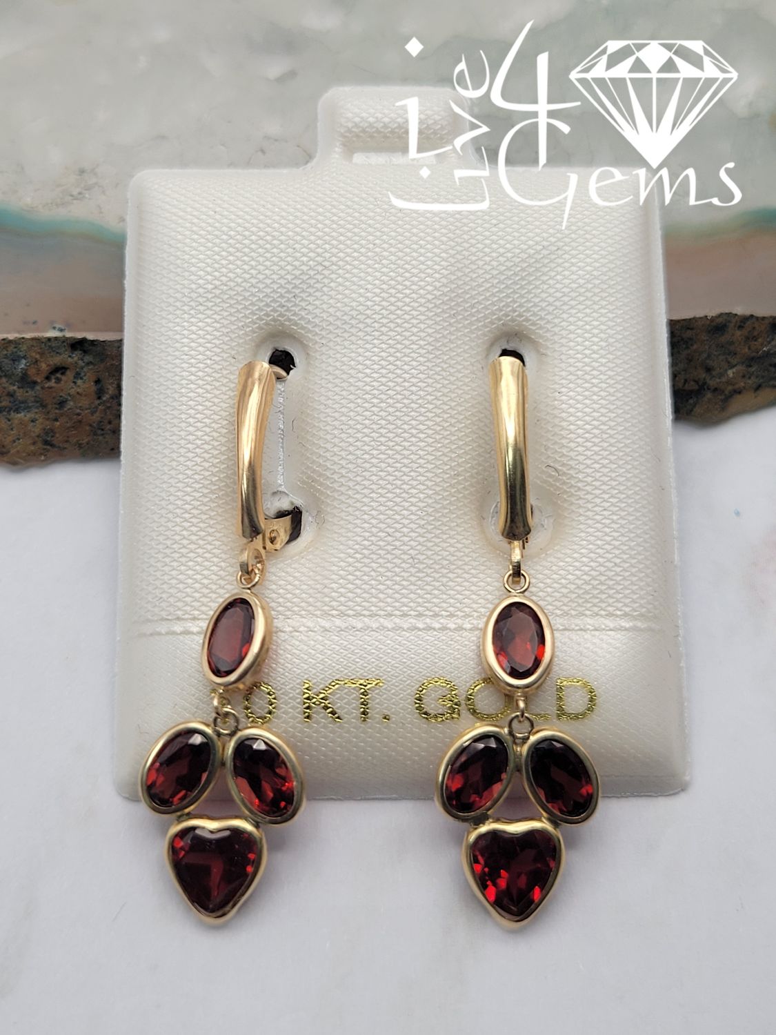 10kty 4.5cts Garnet Oval and Heart Drop Earring