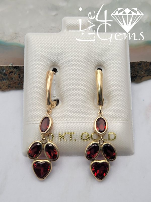 10kty 4.5cts Garnet Oval and Heart Drop Earring