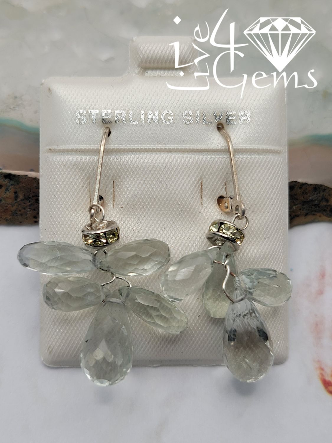 Silver 20cts Green Amethyst Briolette Tear Drop Cluster Hanging Earring