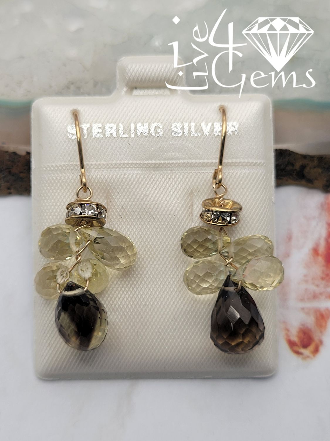 Silver GP 17cts Smoky Quartz Briolette Tear Drop Cluster Hanging Earring