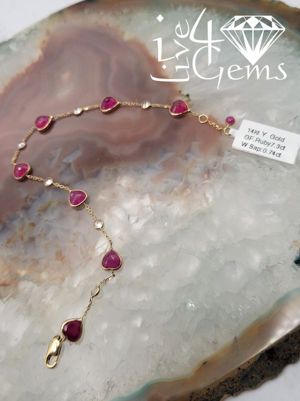 14kty 7.3ct Ruby and 0.74 White Sapphire Bracelet