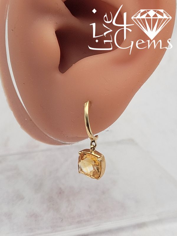 10kty Cushion Cut Citrine Hanging Earring