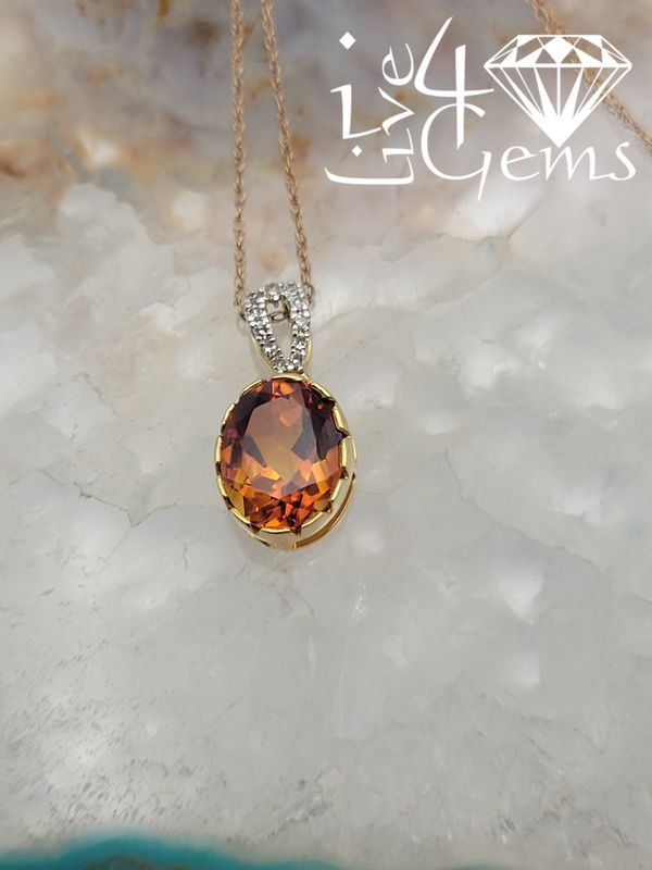 10kty 0.05ctw Dia Oval Bezel Chain Citrine